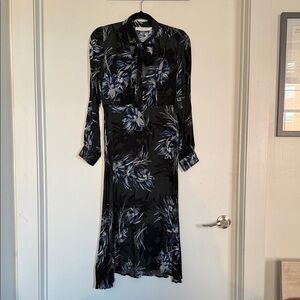 Astr Dark Green and Blue Floral Long Sleeve Dress